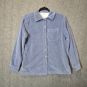 LL Bean Shirt Jacket Womens XS Blue Corduroy Plaid Flannel Lined Shacket